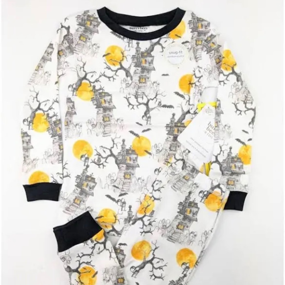 Burt's Bees Kids Halloween Pajama Set - Haunted House, Yellow and Gray